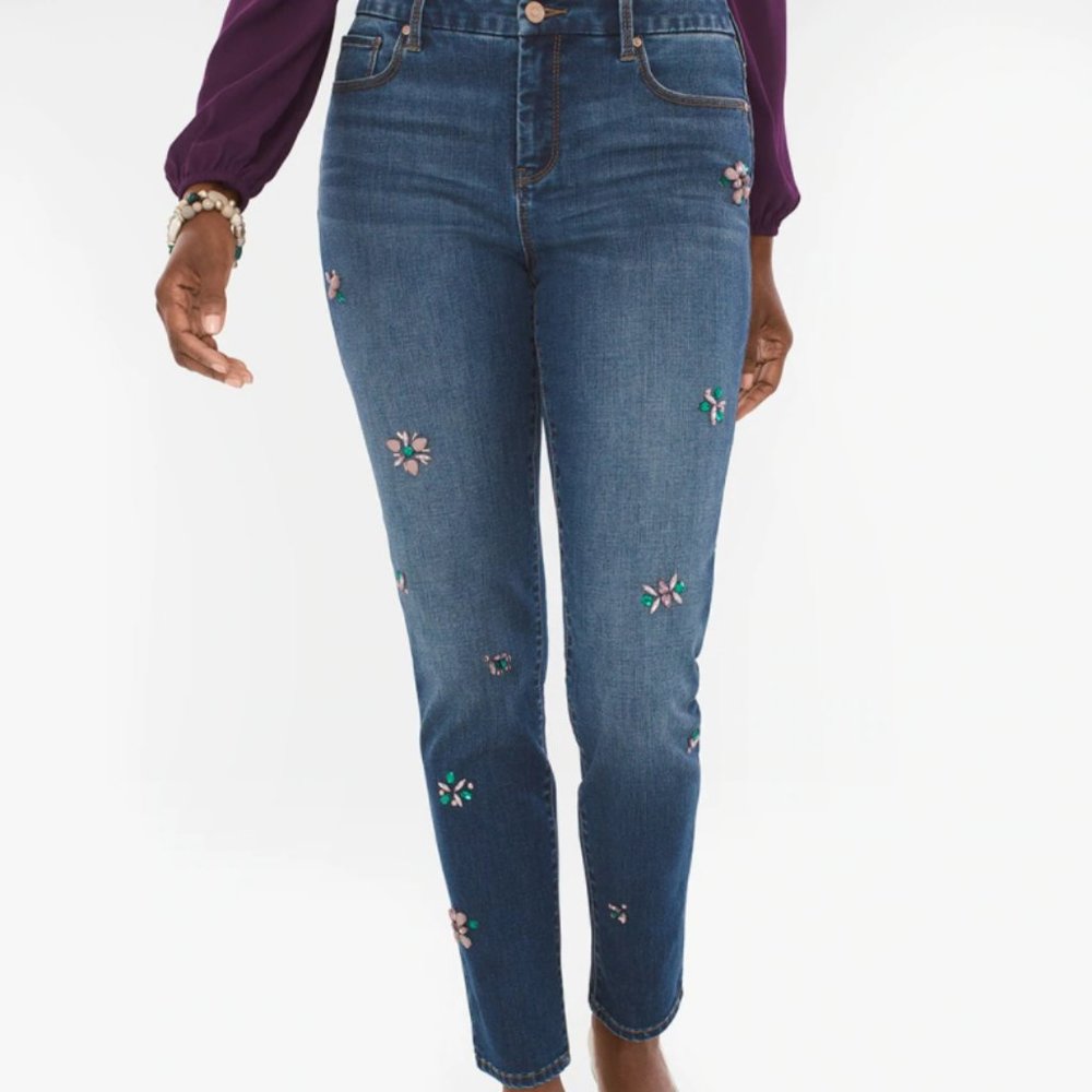 Chico's Jewel-Embellished Girlfriend Ankle Jeans
